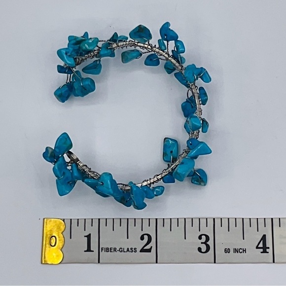 Bracelet Turquoise Chip Stone Southwestern Cuff Jewelry Blue Silver Tone Fall - Picture 7 of 7